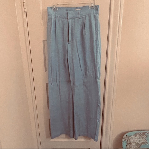 Light blue linen blend wide leg pants - Picture 1 of 4